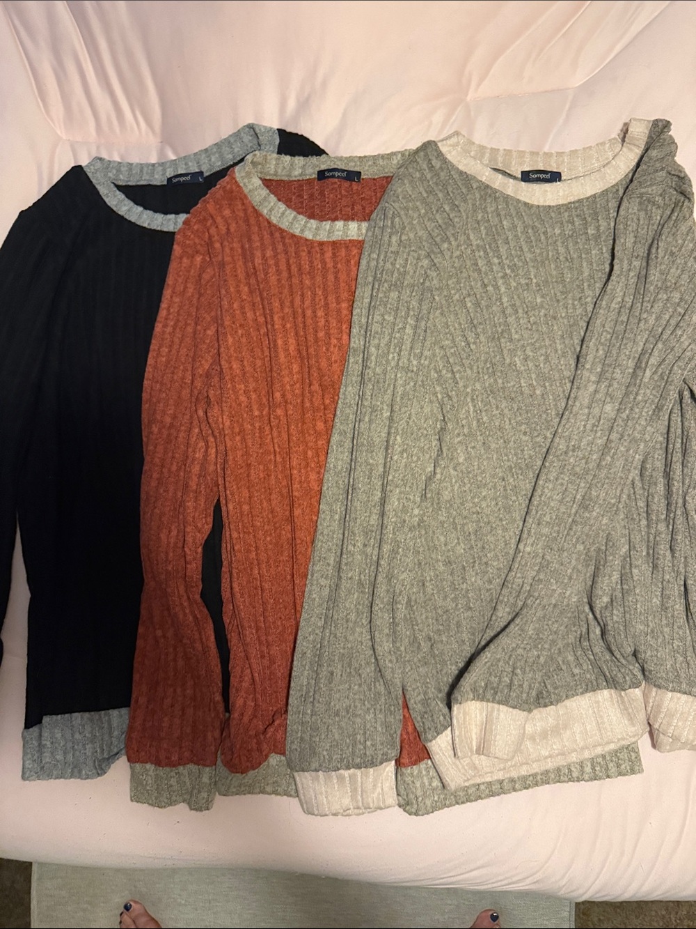 Simple Ribbed Crewneck Sweater Trio - Black, Rust, Gray